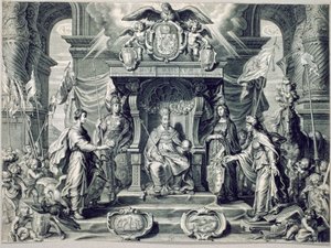 Filosofische Stelling van Ligeza met het portret van Sigismund III (1566-1632) 1628 door Schelte Adams Bolswert